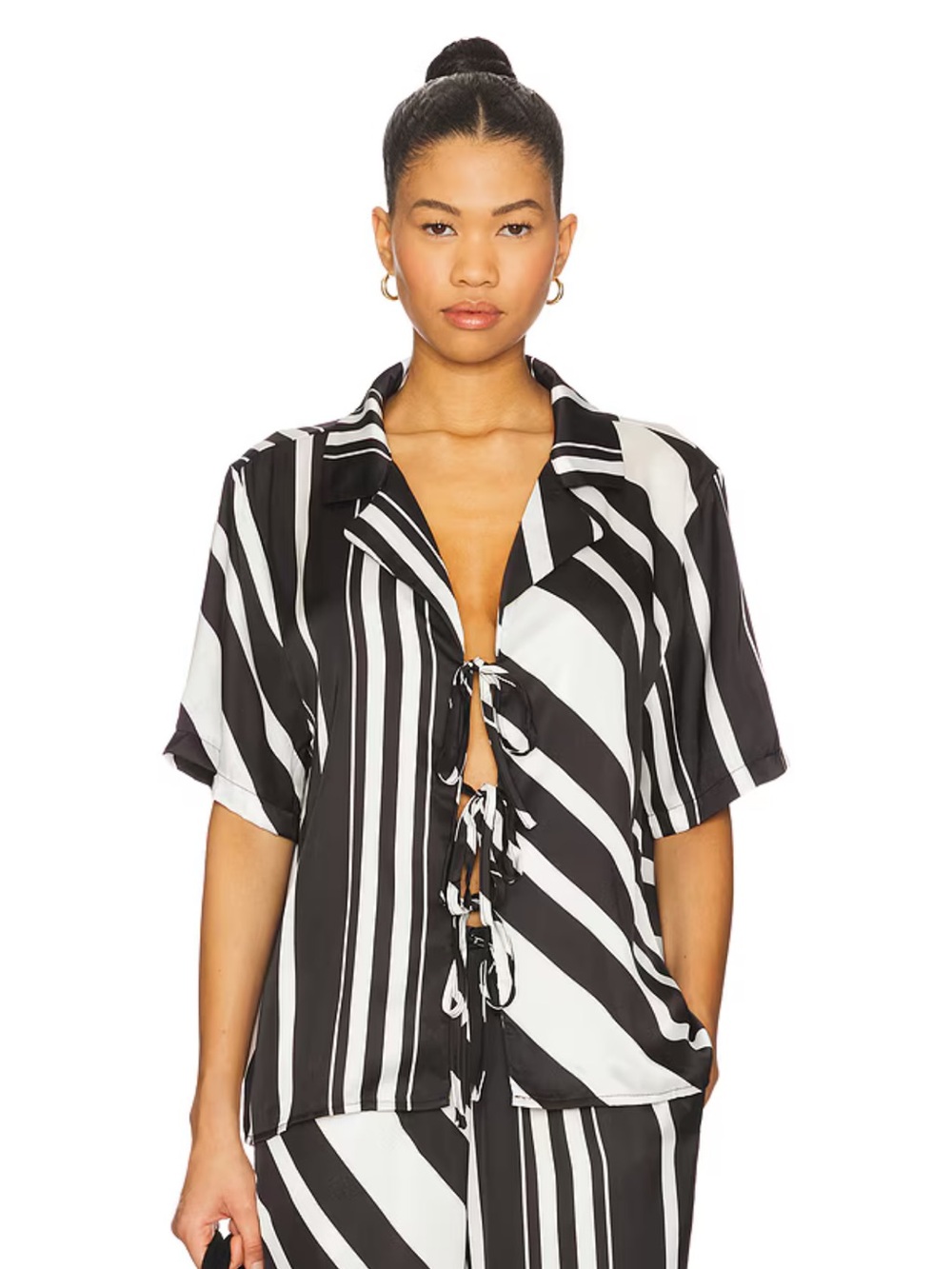 Revolve SNDYS black & White Striped Tie-Front  Top